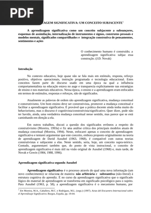 Aprendizagem significativa. Um conceito subjancete