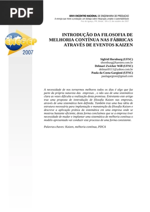Introdução da filosofia de melhoria contínua nas fábricas através de eventos kaizen (Artigo)