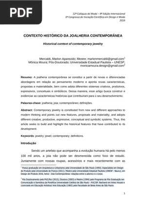 Contexto histórico da joalheria contemporânea