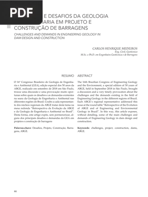 Demandas e desafios da geologia de engenharia em projeto e construção de barragens (Artigo)