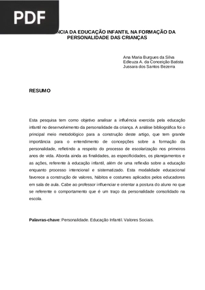 Influência da educação infantil na formação da personalidade das crianças