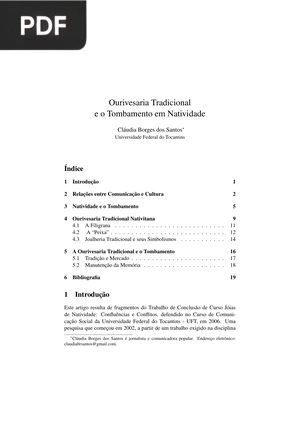 Ourivesaria Tradicional e o Tombamento em Natividade
