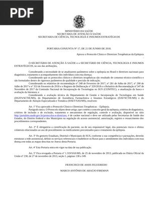 Protocolo clínico e diretrizes terapêuticas. Epilepsia