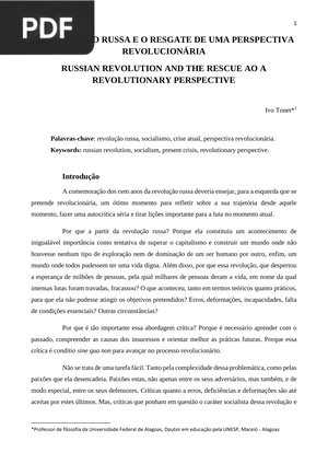 A Revolução Russa e o Resgate de uma Perspectiva Revolucianária