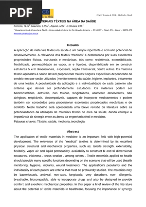 Aplicação de materiais téxteis na área de saúde
