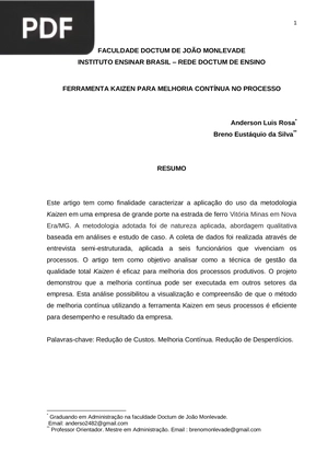 Ferramenta Kaizen para Melhoria Contínua no Processo