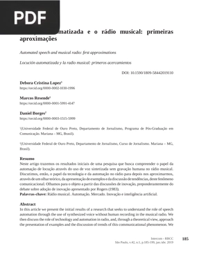 Locução automatizada e o rádio musical: primeiras aproximações