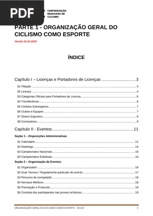 Organização geral do ciclismo como esporte