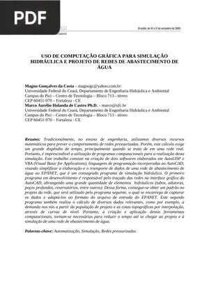 Uso de computação para simulação hidráulica e projeto de redes de abastecimento de água (Artigo)