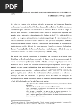 A engenharia hidráulica e sua importância nas obras de melhoramentos no século XIX (1810- 1874)