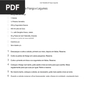 Caril Tailandês de Frango e Legumes