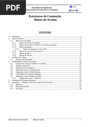 Estruturas de Contenção Muros de Arrimo