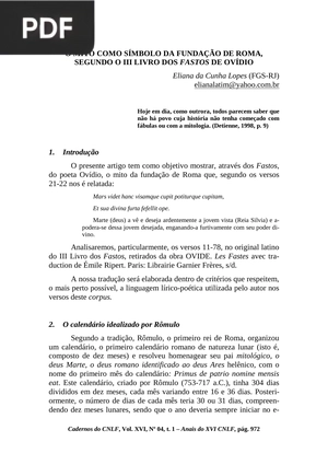 O mito como símbolo da fundação de Roma, segundo o III Livro dos Fastos de Ovídio