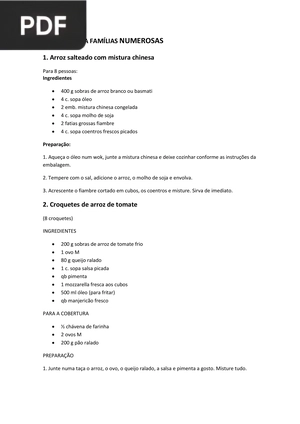 Receitas Para Famílias Numerosas