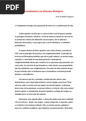 Termodinâmica em Sistemas Biológicos