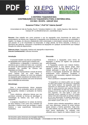 A história taquigrafada: contribuições da taquigrafia para a história oral (Artigo)