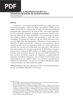 Criptoarte: A metafísica do NFT e a tecnocolonização da autenticidade