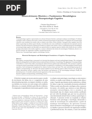Desenvolvimento Histórico e Fundamentos Metodológicos da Neuropsicologia Cognitiva