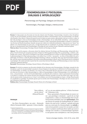 Fenomenologia e Psicologia: Diálogos e Interlocuções (Artigo)