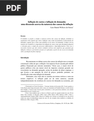 Inflação de custos e inflação de demanda: uma discussão acerca da natureza das causas da inflação