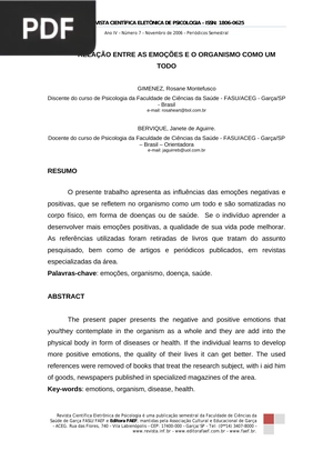 Relação entre as emoções e o organismo como un todo (Artigo)