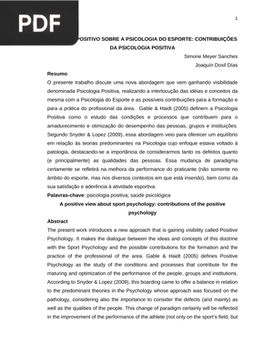 Um olhar positivo sobre a Psicologia do Esporte: Contribuições da psicologia positiva