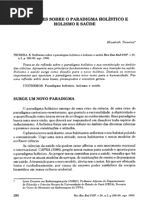 Reflexões sobre o paradigma holistico e saúde (Artigo)