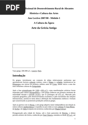 A Cultura da Ágora. Arte da Grécia Antiga (Artigo)