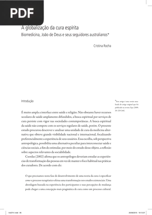 A globalização da cura espírita Biomedicina, João de Deus e seus seguidores australianos