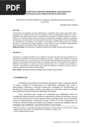 Alcoolismo em cuidados primários: Diagnóstico, desintoxicação e prevenção da recaída
