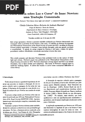 A nova teoria sobre luz e cores de Isaac Newton: Uma tradução comentada