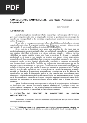 Consultoria Empresarial: Uma Opção Profissional e um Projeto de Vida.