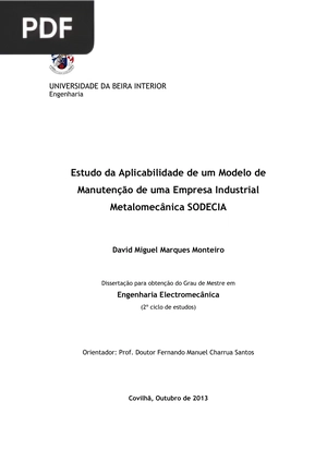 Estudo da Aplicabilidade de um Modelo de Manutenção de uma Empresa Industrial Metalomecânica SODECIA