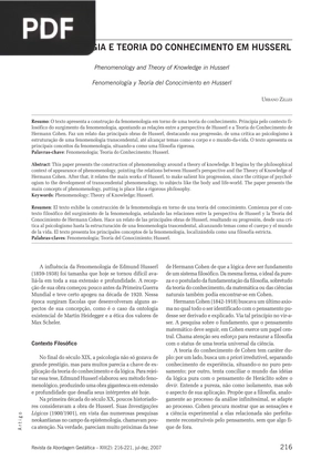 Fenomenologia e teoria do conhecimento em Husserl (Artigo)