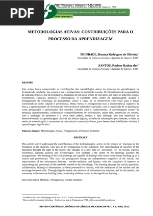 Metodologia ativas: contribuições para o processo da aprendizagem