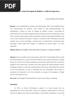 NFTs e o crime de lavagem de dinheiro: o velho de roupa nova