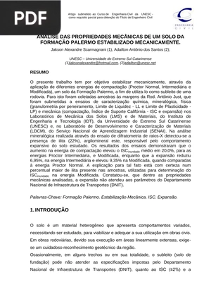 Análise das propiedades mecânicas de um solo da formação palermo estabilizado mecanicamento