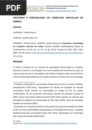 Anatomia e cinesiologia do complexo articular do ombro