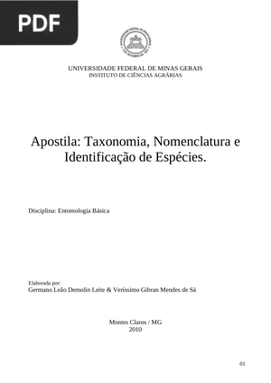 Apostila: Taxonomia, Nomenclatura e Identificação de Espécies.