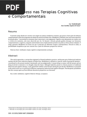Mindfulness nas Terapias Cognitivas e Comportamentais (Artigo)