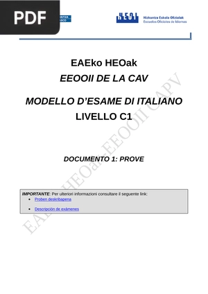 Modello d' esame di italiano. Livello intermedio C1