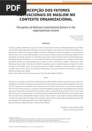 Percepção dos fatores motivacionais de Maslow no contexto organizacional (Artigo)