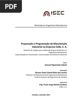 Preparação e Programação de Manutenção Industrial na Empresa Celbi S.A.