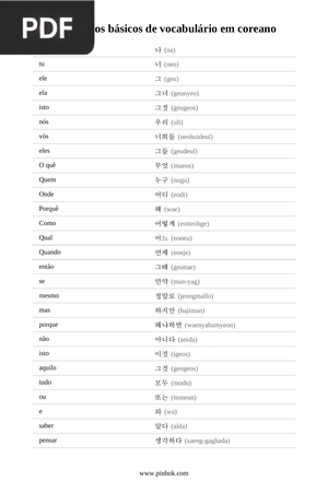 100 termos básicos de vocabulário em coreano