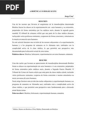A Bioéica e o holocausto (Artigo)