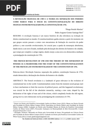 A Revolução Francesa de 1789 e a teoria da separação dos poderes como marco para o inicio da constitucionalização do direito frances instrumentalizado pela constituição de 1971