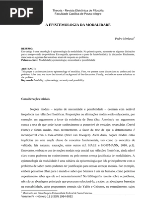 A epistemologia da modalidade