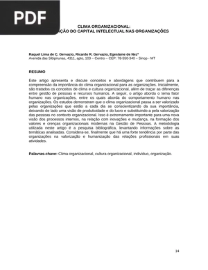 Clima Organizacional: Valorização do capital intelectual nas organizações