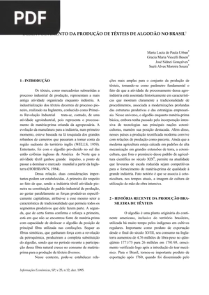 Desenvolvimento da produção do têxteis de algodão no Brasil