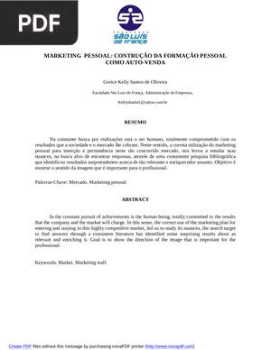 Marketing Pessoal: Contrução de Formação Pessoal como Auto-Venda (Artigo)